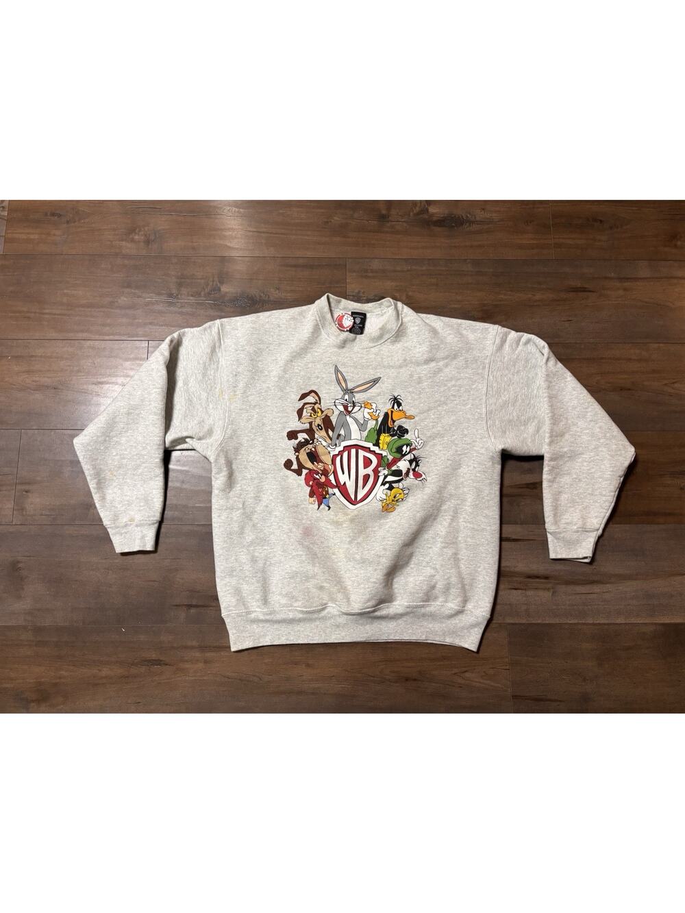 Vintage Warner Brothers Looney Tunes Sweatshirt XXL Grey Patch 90s
